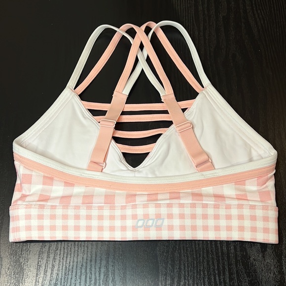 LORNA JANE PINK & WHITE CHECKERED STRAPS SPORT BRA SIZE S - Picture 2 of 4